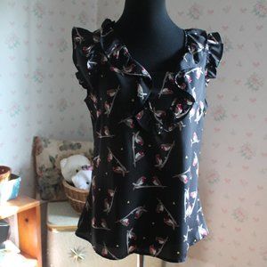 Banana Republic Factory Sleeveless Ruffled Bird Top, Petite Small